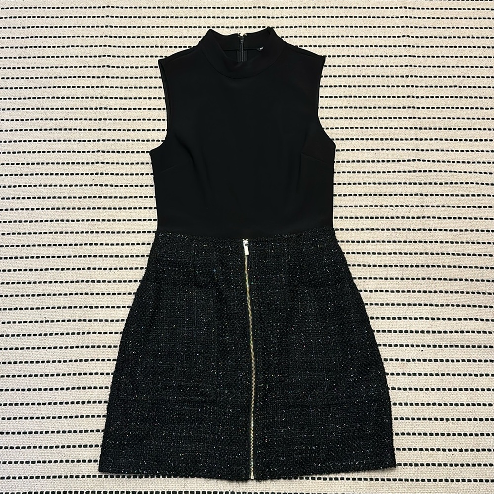 Marciano High Neck Black Dress with Zipper sparkly Tweed Bottom